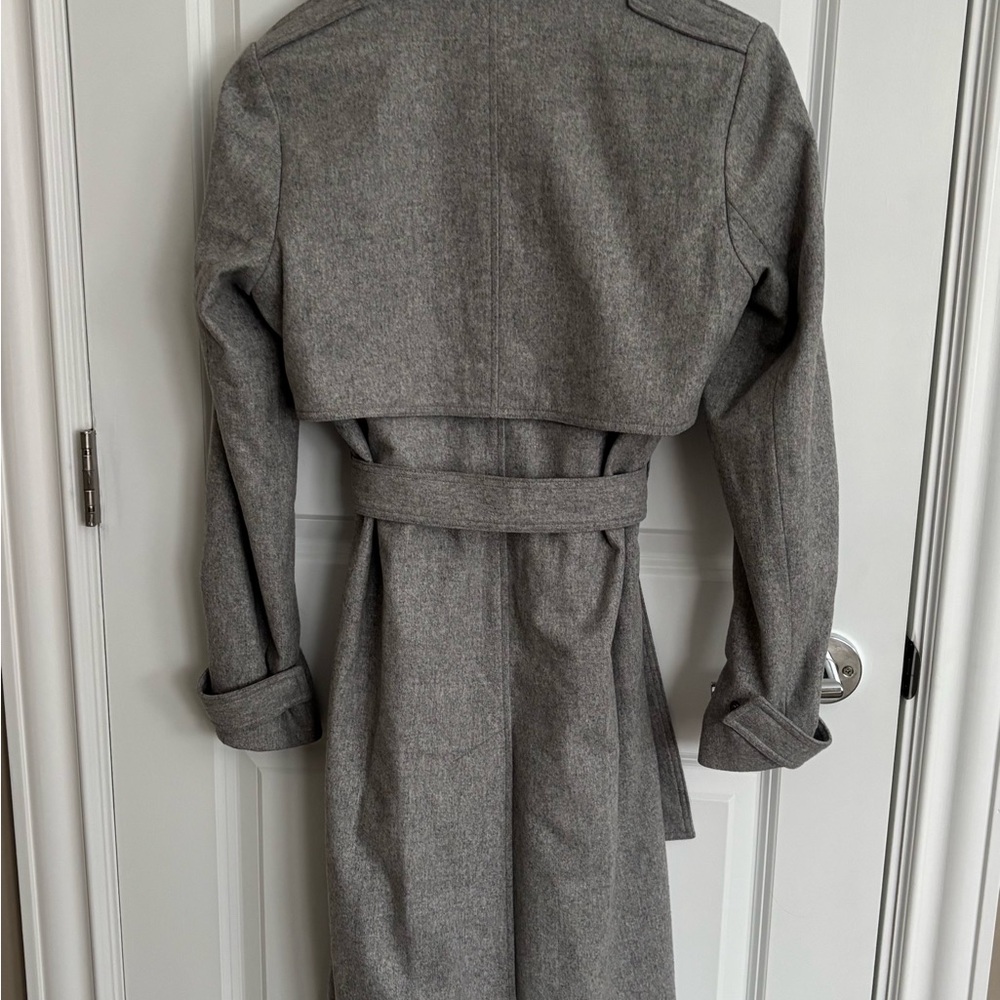 Theory Classic Heathered Gray Wool Cashmere Trench Coat M - Picture 8 of 15